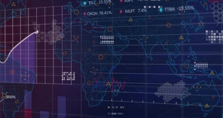 Displaying digital world map on dashboard with grid, charts, hexagon clusters, numeric labels