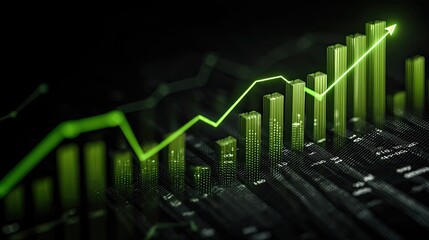 Data Visualization with Rising Green Graph and Candlestick Charts