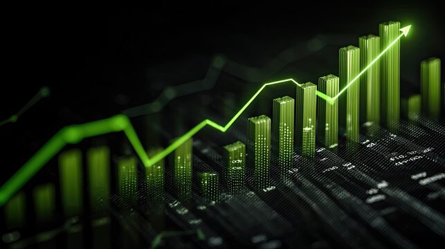 Data Visualization with Rising Green Graph and Candlestick Charts - Powered by Adobe