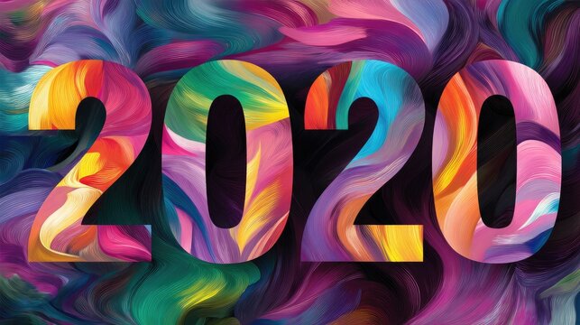 Colorful Abstract Background with 2020 Concept and Vibrant Swirls
