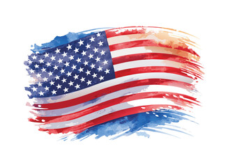 American flag watercolor on white background