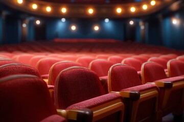 Row of red chairs in a theater