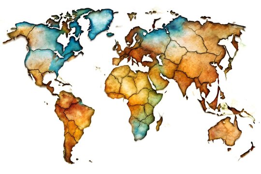 Watercolor world map isolated on white background, a unique and artistic representation of the globe