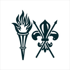 Patriots Day Torch and Fleur de Lis Symbol Patriots Day QC Flaming torch beside a fleur de lis revolutionary spirit in burgundy