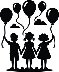 Children Holding Balloons Silhouette art