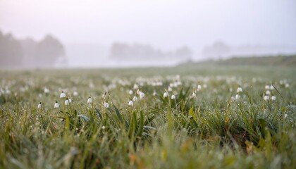 spring landscape with some fog in golden morning light