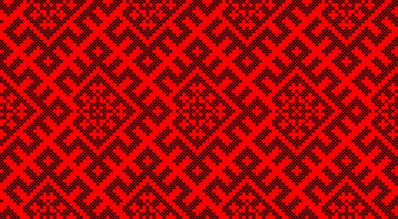Traditional Ukrainian ornament vector, red and black cross-stitch seamless pattern, ethnic vyshyvanka embroidery, folk geometric background for print, fabric, clothing, website, banner, national