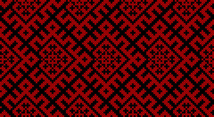 Traditional Ukrainian ornament vector, red and black cross-stitch seamless pattern, ethnic vyshyvanka embroidery, folk geometric background for print, fabric, clothing, website, banner, national