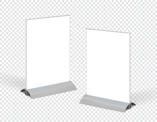 Desk Stand Mockup. Isolated mockup of a tabletop stand for menus, promotions and discounts in a cafe, in a hotel lobby, at the reception. Information desk stand. Table tent mockup © Margarita 