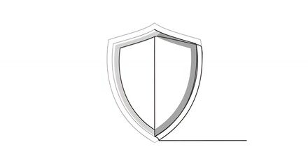 Abstract minimalistic shield artwork crafted from a single continuous line on a white canvas illustration highlighting simple geometric design