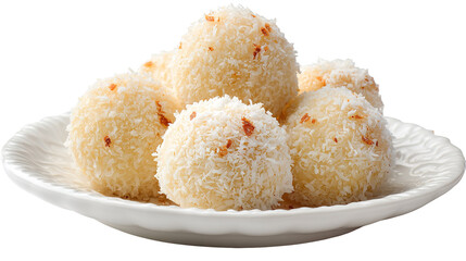 plate of Indian ladoo sweets top view isolated on transparent background Remove png,