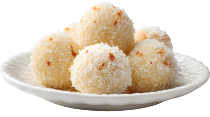 plate of Indian ladoo sweets top view isolated on transparent background Remove png,