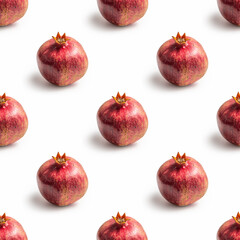 Seamless pattern with fresh pomegranate fruit on white background. Symbolic food for Jewish holiday Rosh Hashanah.
