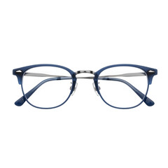 Blue metal frame eyeglasses with clear lenses isolated on transparent background