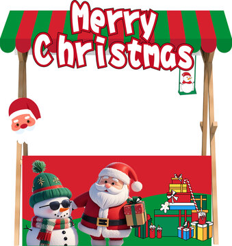 Christmas theme booth stand, santa claus and snowman with gifts on the background