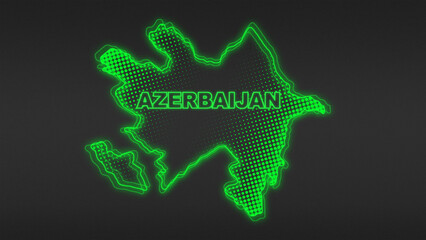 Neon Green Azerbaijan Map Outline Futuristic Digital Glow Halftone Illustration