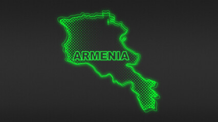 Neon Green Armenia Map Outline Futuristic Digital Glow Halftone Illustration