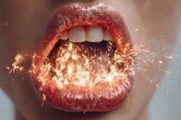 Obraz premium Lips emitting sparks create a striking visual spectacle in a playful artistic display