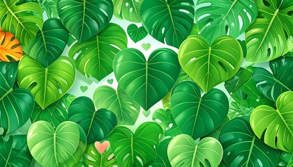 Tropical heart-shaped leaves background