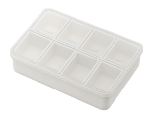 Small plastic container with divided sections for pills