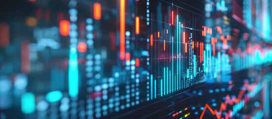 Financial Data Stream: A close-up, dynamic view of glowing financial data streams, showcasing complex market analysis through vibrant light trails.