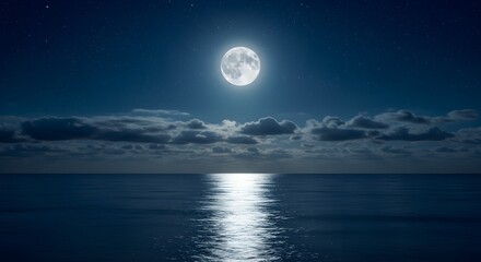 Full moon over calm ocean