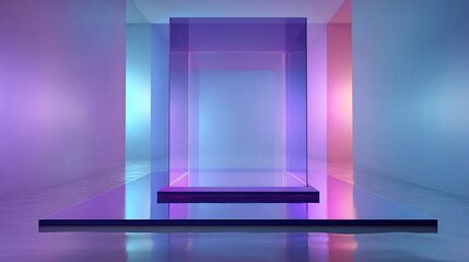 3d rendering of purple and blue abstract geometric background. Scene for advertising, technology, showcase, banner, game, sport, cosmetic, business, metaverse. Sci-Fi Illustration. Product display