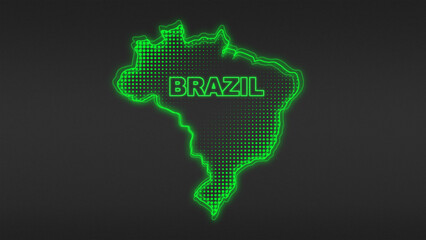 Neon Green Brazil Map Outline Futuristic Digital Glow Halftone Illustration