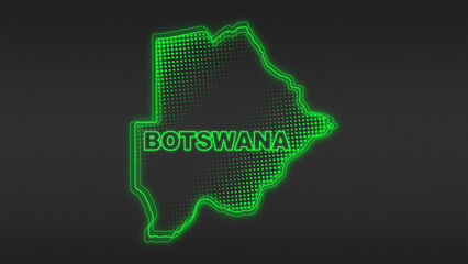 Fototapeta premium Neon Green Botswana Map Outline Futuristic Digital Glow Halftone Illustration