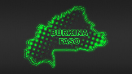 Neon Green Burkina Faso Map Outline Futuristic Digital Glow Halftone Illustration