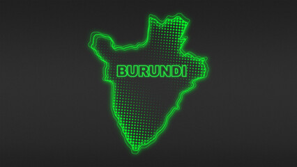 Neon Green Burundi Map Outline Futuristic Digital Glow Halftone Illustration