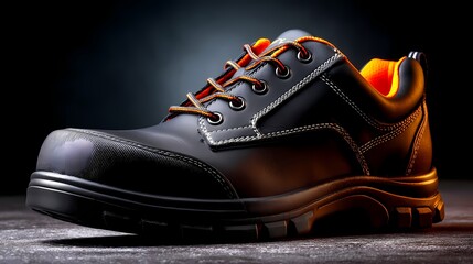 Stylish Black Safety Shoe with Bright Orange Lining for Work