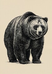 Majestic Grizzly Bear Portrait: An artistically rendered, up-close depiction of a powerful grizzly bear. Capturing its intense gaze and impressive bulk.