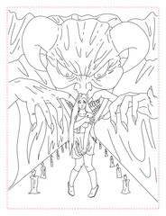 Watcher Monster Coloring Page: Grotesque and Detailed Horror Art