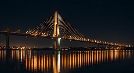Night bridge over water reflections