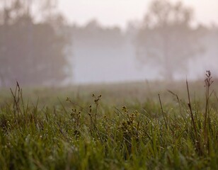 spring landscape with some fog in golden morning light