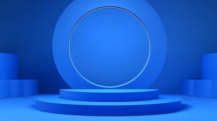 3d rendering of blue abstract geometric background. Scene for advertising, technology, showcase, banner, game, sport, cosmetic, business, metaverse. Sci-Fi Illustration. Product display