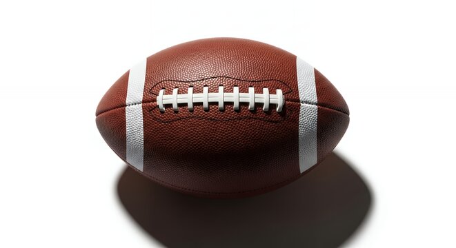 American football isolated on white background showcasing its textured surface and aerodynamic design symbolizing sportsmanship and athleticism
