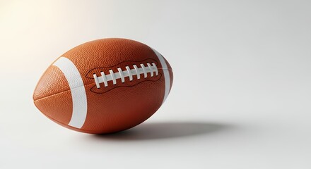 Studio-lit american football resting on a pristine white surface, symbolizing athletic competition and teamwork through the conceptual sporting