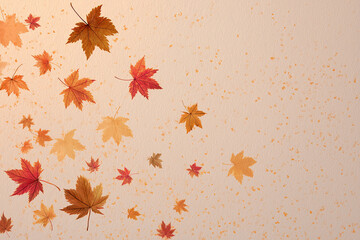 Autumn Background with Maple Leaves on Soft Beige Texture
