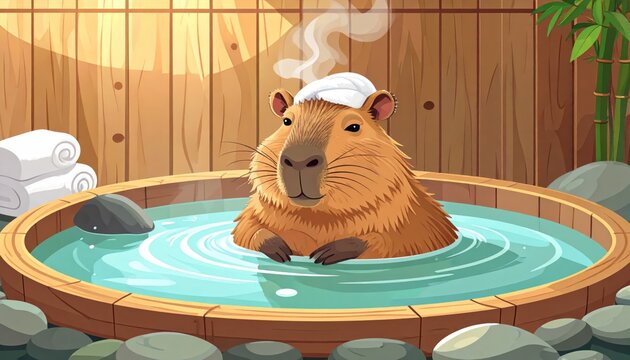 Capybara enjoying a hot spring