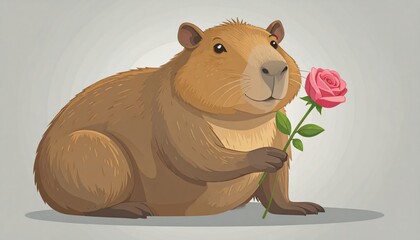 Capybara holding a rose