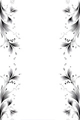Elegant symmetrical decorative scroll vector with simple black lines on white background featuring two small floral accents, minimalist 2D design, refined curves