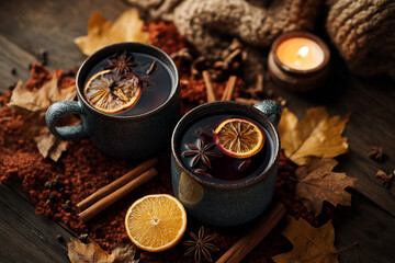 Glass of Mulled Wine with Spices on White Background
