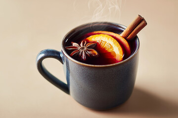 Glass of Mulled Wine with Spices on White Background