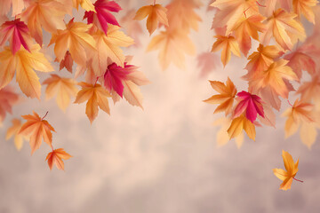 Autumn Background with Maple Leaves on Soft Beige Texture
