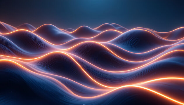 Abstract digital terrain with glowing orange lines tracing the peaks and valleys of a dark, futuristic landscape, symbolizing energy transfer