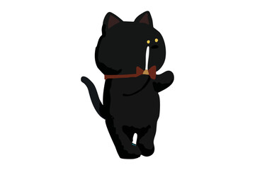 black cat conductor illustration, cute storybook style