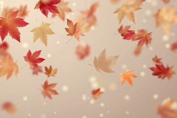 Autumn Background with Maple Leaves on Soft Beige Texture
