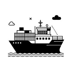 Obraz premium Vector art of cargo ship icon freight transport, maritime logistics, and global trade with container vessel